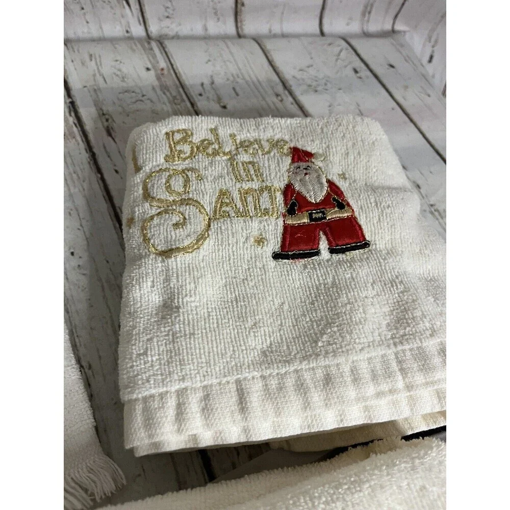 Vintage Christmas Holiday Santa 3 Towel Set “I Believe In Santa” Embroidered